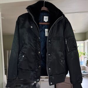 GAP Women’s Black Bomber Jacket with Fur Collar